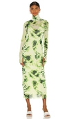 Afrm Shailene Sheer Long Sleeve Dress In Lime Green Tie Dye