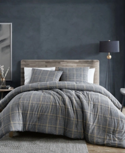 Kenneth Cole New York Sussex Brushed Cotton Flannel Comforter Set, King In Khaki Black