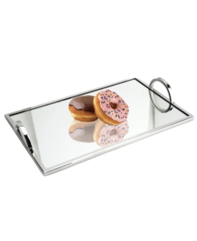 Classic Touch Large Rectangular Mirrored Tray With Chrome Edging And Handles In Silver