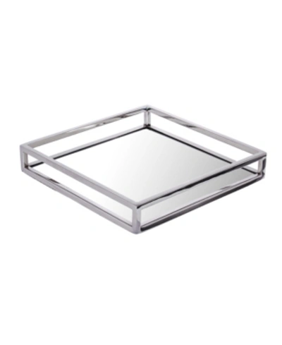 Classic Touch Small Square Mirrored Tray With Chrome Rails In Silver