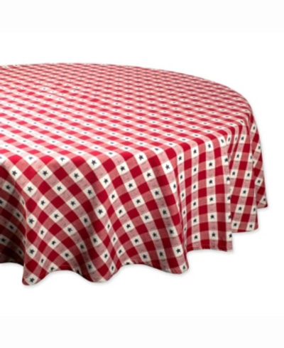 Design Imports Star Check Table Cloth 70" Round In Red