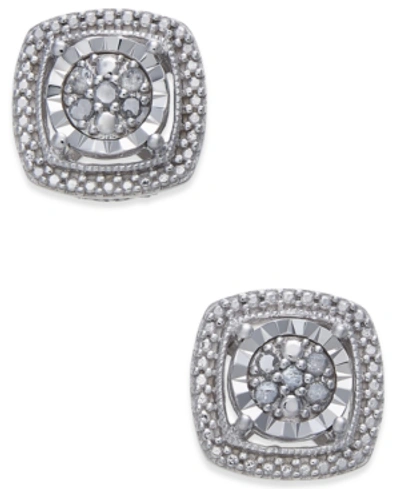 Macy's Diamond Cluster Miracle Plate Stud Earrings (1/10 Ct. T.w.) In Sterling Silver