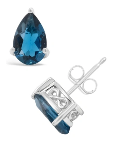 Macy's Pear-shape Gemstone Stud Earrings In Sterling Silver In London Blue Topaz