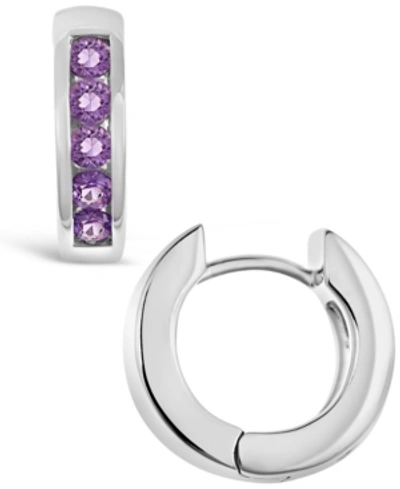 Macy's Swiss Blue Topaz (9/10 Ct. T.w.) Huggie Hoop Earrings In Sterling Silver (also Available In Citrine In Amethyst