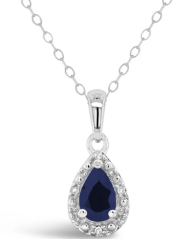 Macy's Emerald (3/8 Ct. T.w.) And Diamond Accent Pendant Necklace In Sterling Silver In Sapphire
