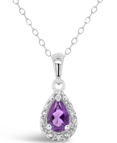 Macy's Gemstone And Diamond Accent Pendant Necklace In Sterling Silver In Amethyst