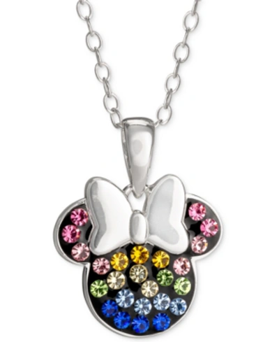Disney Children's Rainbow Crystal Minnie Mouse 18" Pendant Necklace In Sterling Silver