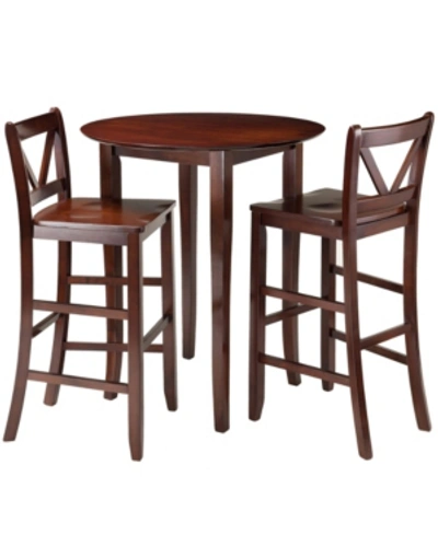 Winsome Fiona 3-piece High Round Table With 2 Bar V-back Stool In Brown