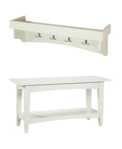 Alaterre Furniture Shaker Cottage Tray Shelf Coat Hook With Bench Set In Ivory