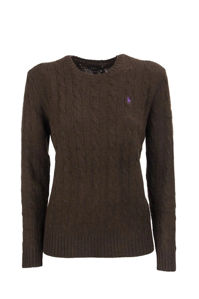 Ralph Lauren Cable Knit Wool And Cashmere Sweater In Brown