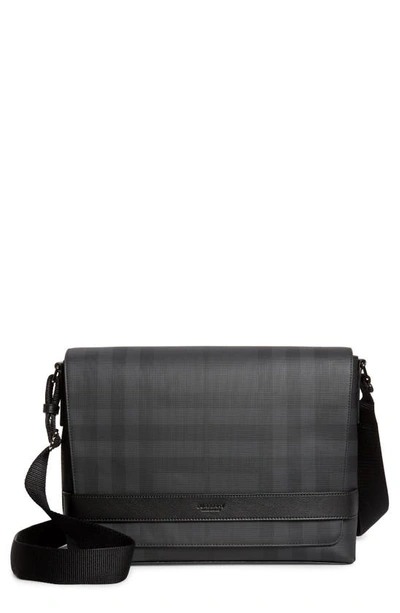 Burberry Men's Preston London Check Leather Messenger Bag In Black