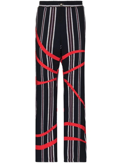 Ahluwalia Striped Cotton-hopsack Track Pants In Blue