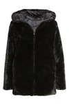 Save The Duck Waterproof Reversible Hooded Faux Fur Coat In 01 Black