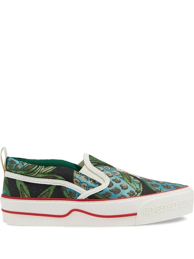 Gucci Lamé Pineapple Jacquard Embroidered Slip-on Trainers In Black