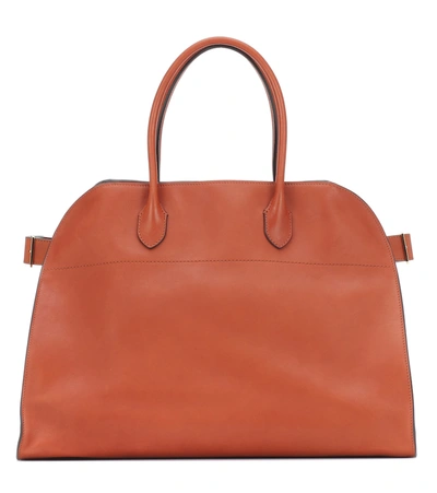 The Row Margaux 17 Leather Tote In Brown
