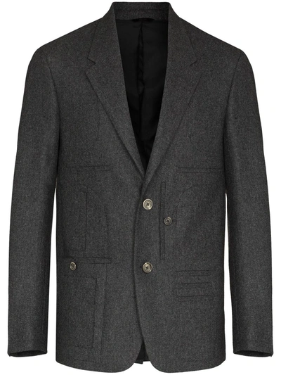 Fendi Pocket-detail Single-breasted Wool Blazer In Grey