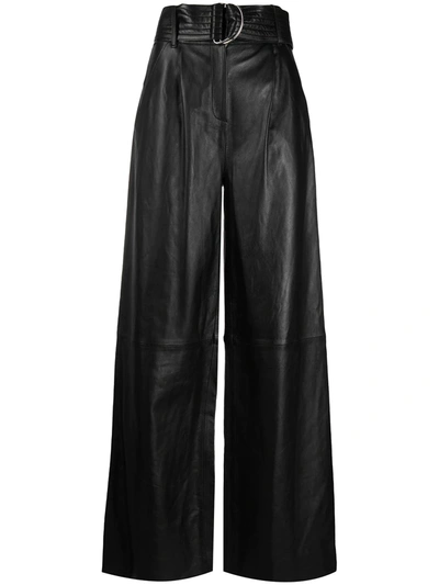 Stand Studio Wide-leg Lambskin Trousers In Black