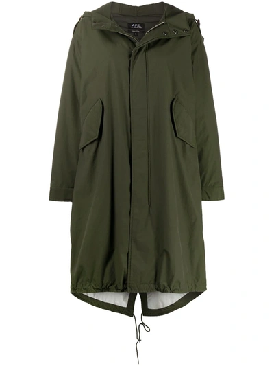 Apc Hooded Parka Coat In Green