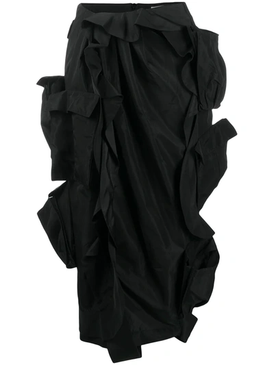 Preen By Thornton Bregazzi Ruffled Pencil Skirt In Black