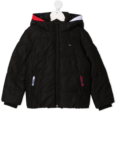 Tommy Hilfiger Junior Kids' Logo-tape Padded Jacket In Black