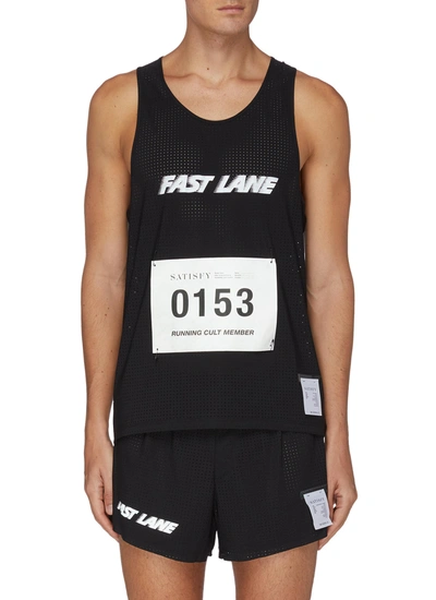 Satisfy 'fast Lane' Slogan Print Bib Number Singlet Vest In Black