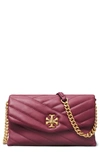 Tory Burch Kira Chevron Quilted Leather Wallet On A Chain In Redstone/ Rolled Brass