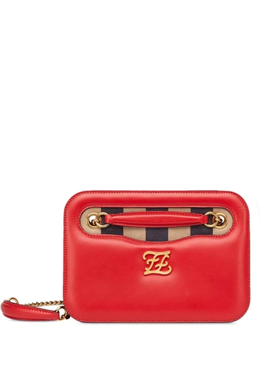 Fendi Karligraphy Pocket Red Leather Shoulder Bag