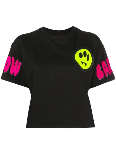 Barrow Black Woman Cropped T-shirt With Logo And Prints