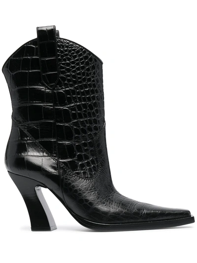 Tom Ford Croc-effect Western-style Ankle Boots In Black