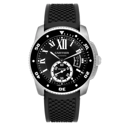 Cartier Calibre Diver Black Rubber Strap Steel Mens Watch W7100056 Box Papers In Not Applicable
