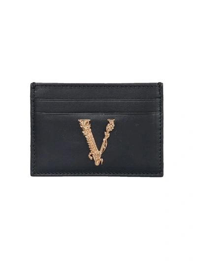 Versace Card Holder With Virtus Logo In Black