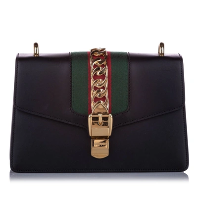 Gucci Small Sylvie Leather Shoulder Bag In Black