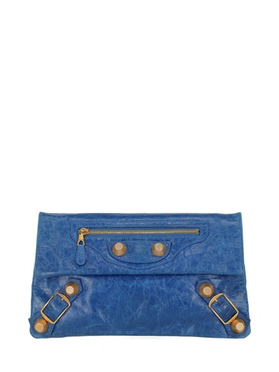 Balenciaga City Leather Clutch Bag In Blue