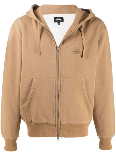 Stussy Logo-embroidered Zip-front Hoodie In Brown