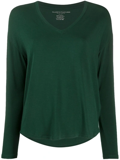 Majestic V-neck Jersey Top In Green