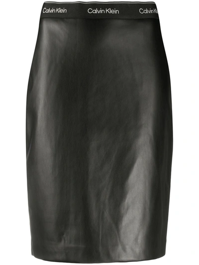 Calvin Klein Faux-leather Pencil Skirt In Black