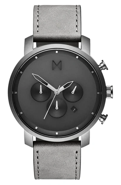 Mvmt The Chrono Chronograph Leather Strap Watch, 45mm In Grey