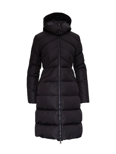 Moncler Agot Long Hooded Down Jacket In Black