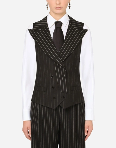 Dolce & Gabbana Double-breasted Pinstripe Wool Vest