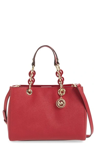 Michael Michael Kors Cynthia Medium Leather Satchel Bag, Cherry | ModeSens