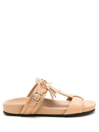 Sarah Chofakian Leather Oregon Flat Sandals In Neutrals
