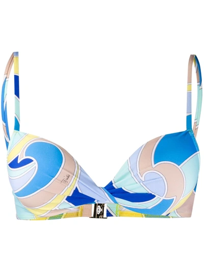 Pucci Quirimbas Print Bikini Top In Blue