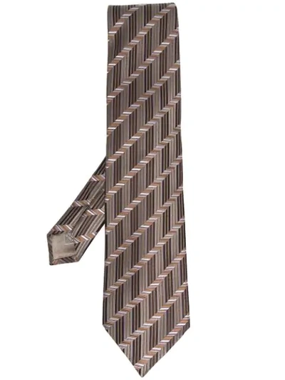 Brioni Striped Silk Tie In Brown