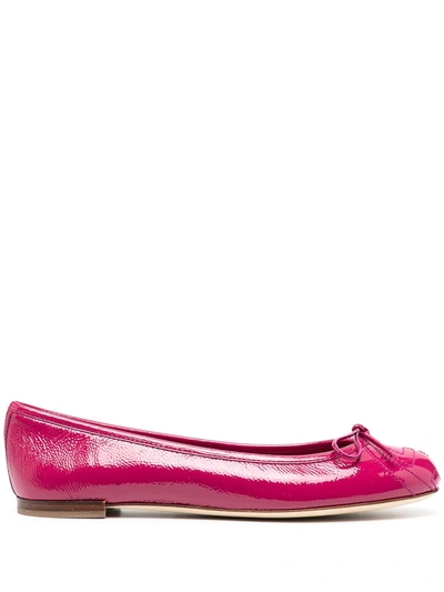 Gucci High-shine Bow Ballerina Shoes In Pink