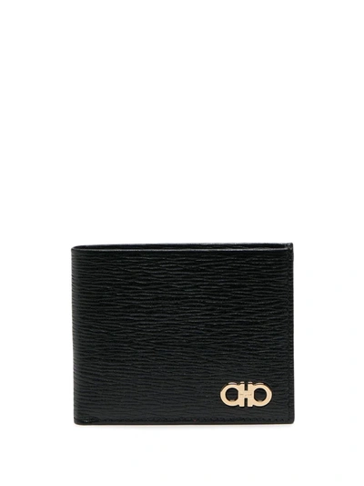 Ferragamo Gold-tone Logo Plaque Wallet In Black