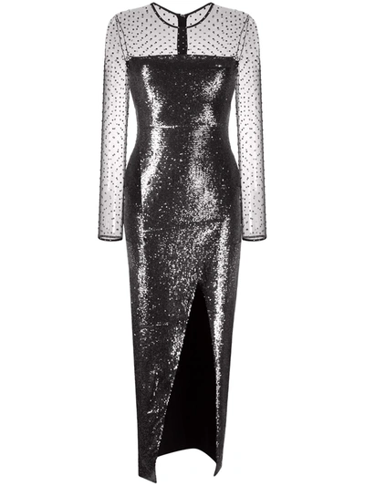 Balmain Sheer-panel Detail Metallic-finish Dress In Black