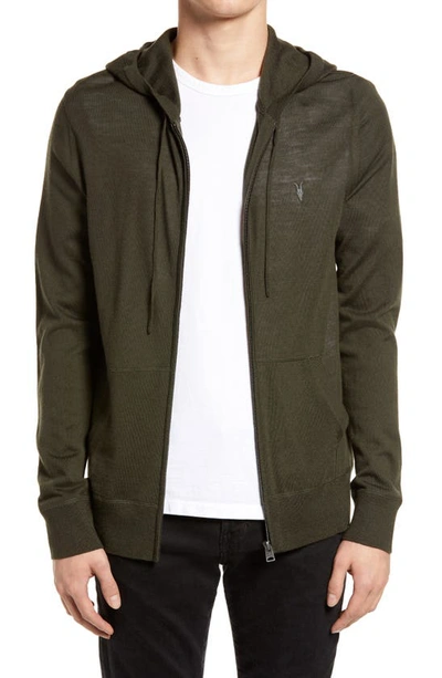 Allsaints Mode Slim Fit Merino Wool Zip Hoodie In Moss Green