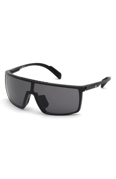 Adidas Originals 135mm Shield Sports Sunglasses In Shiny Black/ Smoke