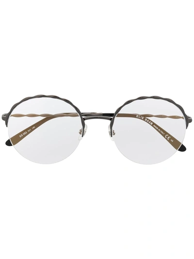 Elie Saab Wavy-detail Round-frame Glasses In Schwarz