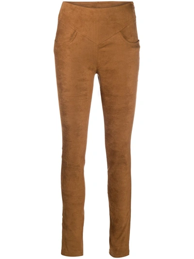 8pm Suede-effect Skinny Trousers In Brown